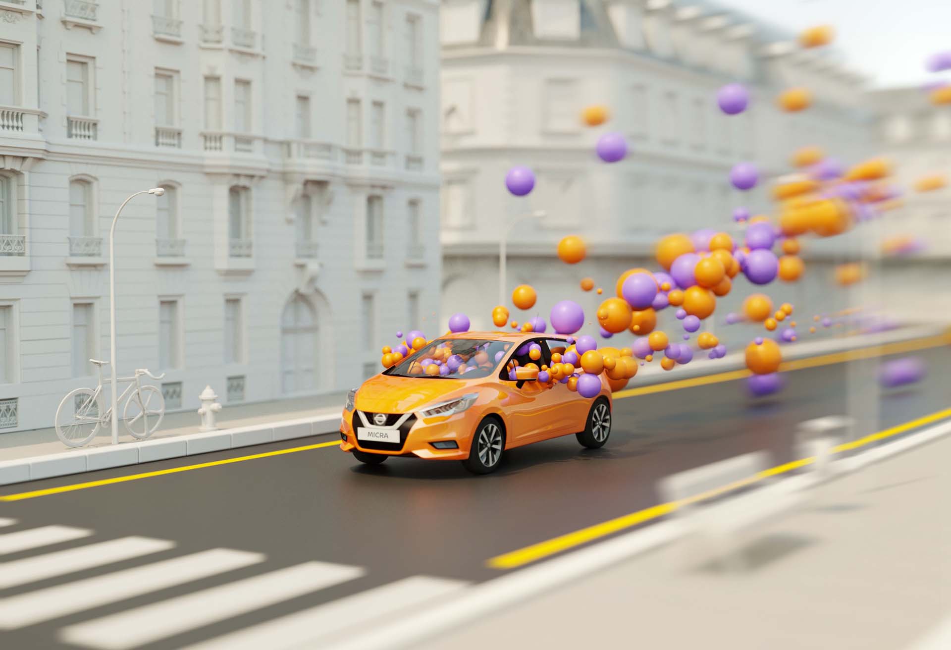design-motion-3d-photography-octane-redshift-art-visual-animation-render-style-graphic-nissan-micra-orange-pop-fubiz-federicopicci-music-digital-balloon