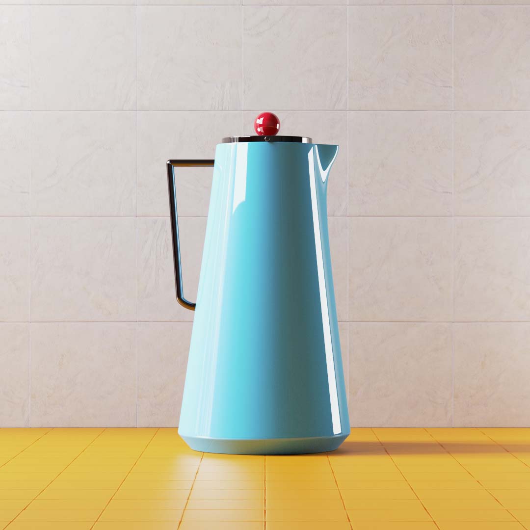 design-motion-3d-photography-octane-redshift-art-cinema4d-visual-animation-satisfying-render-style-graphic-teapot-product-water-tea-coffe-playful-color-pop-shiny-metal-blue-red-ball-carafe