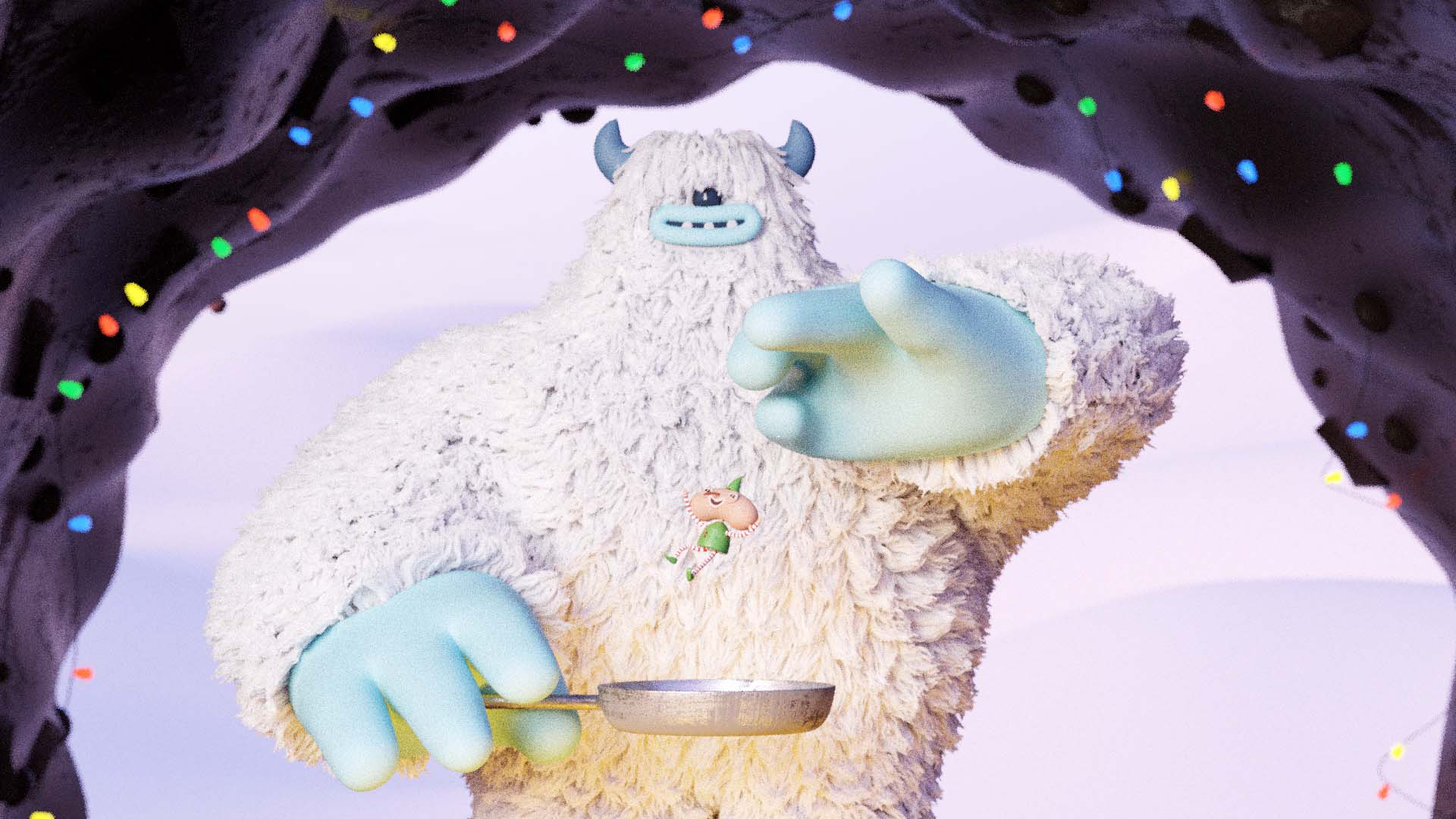 design-motion-3d-photography-octane-redshift-art-visual-animation-render-style-graphic-digital-federicopicci-characterdesign-character-stopmotion-3ddesign-mood-rig-model-cinema4d-illustration-yeti-christmas-dinner-elf-cooking-furry-cave-monster-cute