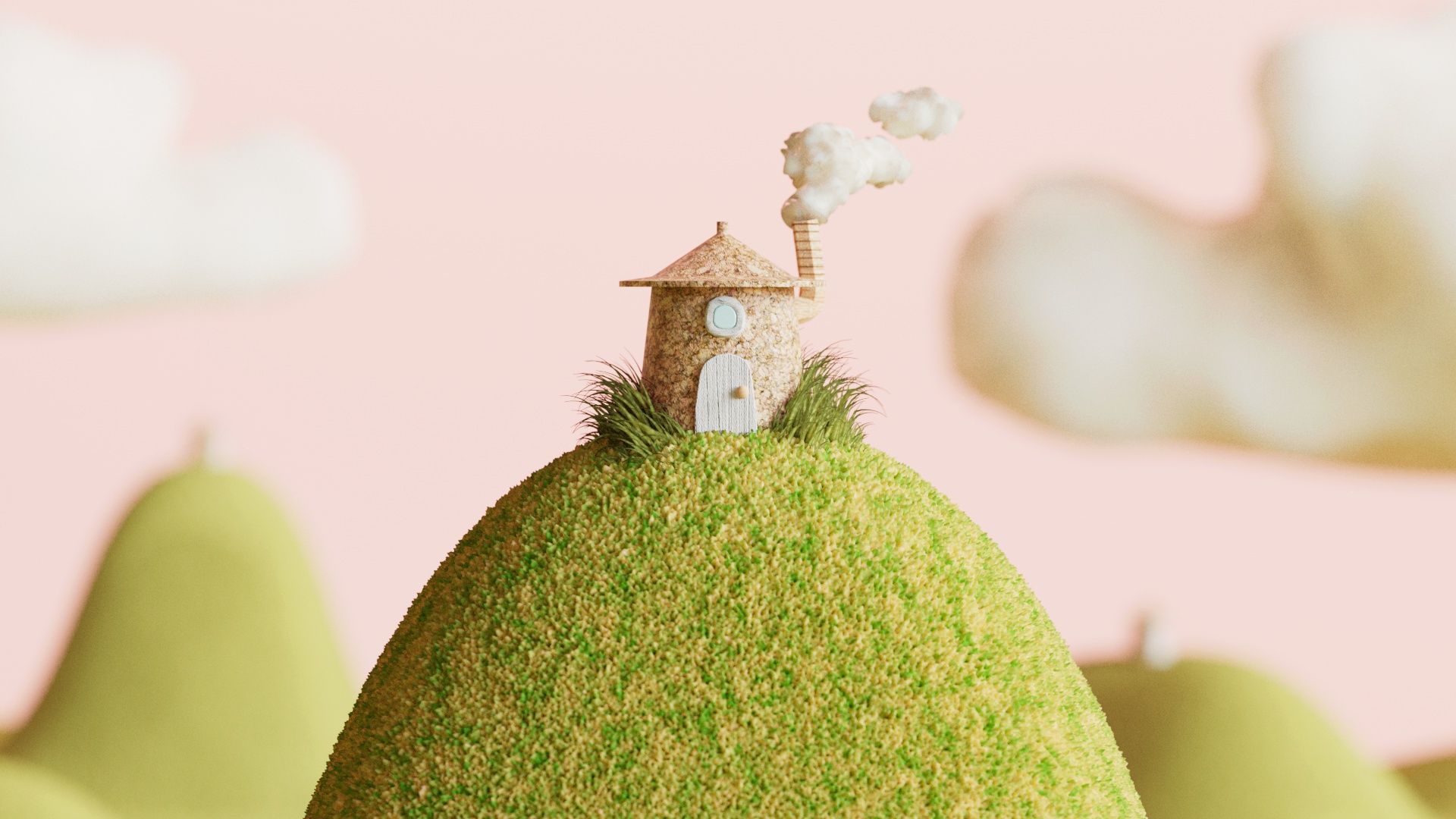 design-motion-3d-octane-redshift-art-visual-animation-render-style-graphic-set-setdesign-realistic-grass-cork-house-hills-fantasy-macro-tiny-smoke-cute-small