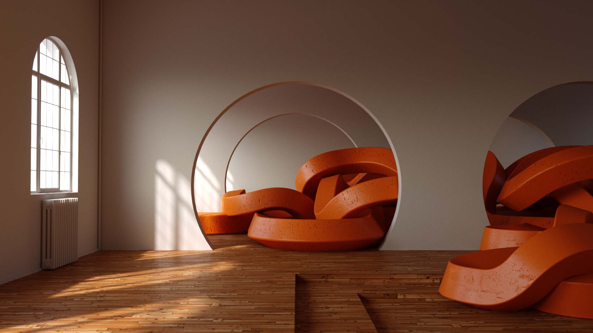 design-motion-3d-photography-octane-redshift-corona-art-visual-animation-render-style-graphic-digital-art-pink-interiordesign-federicopicci-room-museum-contemporaryart-space-yellow-orange-sculpture-blue-blu-hair-sphere